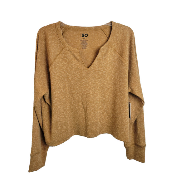 NWT SO Mustard V-Neck Soft Knit Cropped Pullover Sweatshirt Women's Size XL - Picture 1 of 6